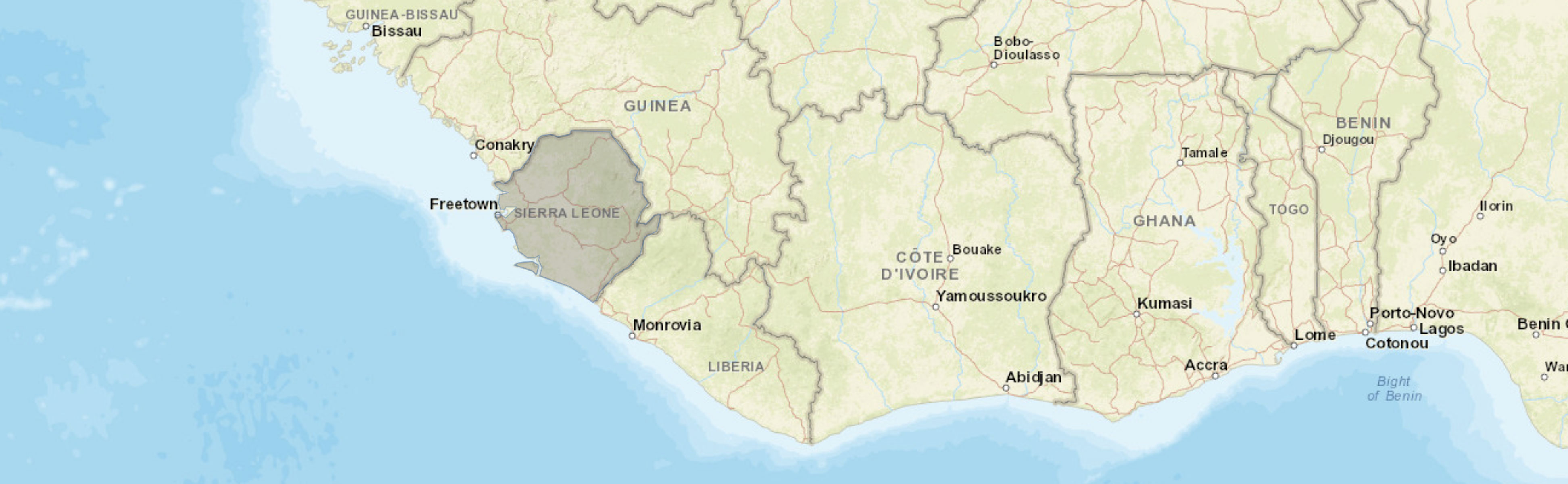 Map of West Africa showing Sierra Leone highlighted